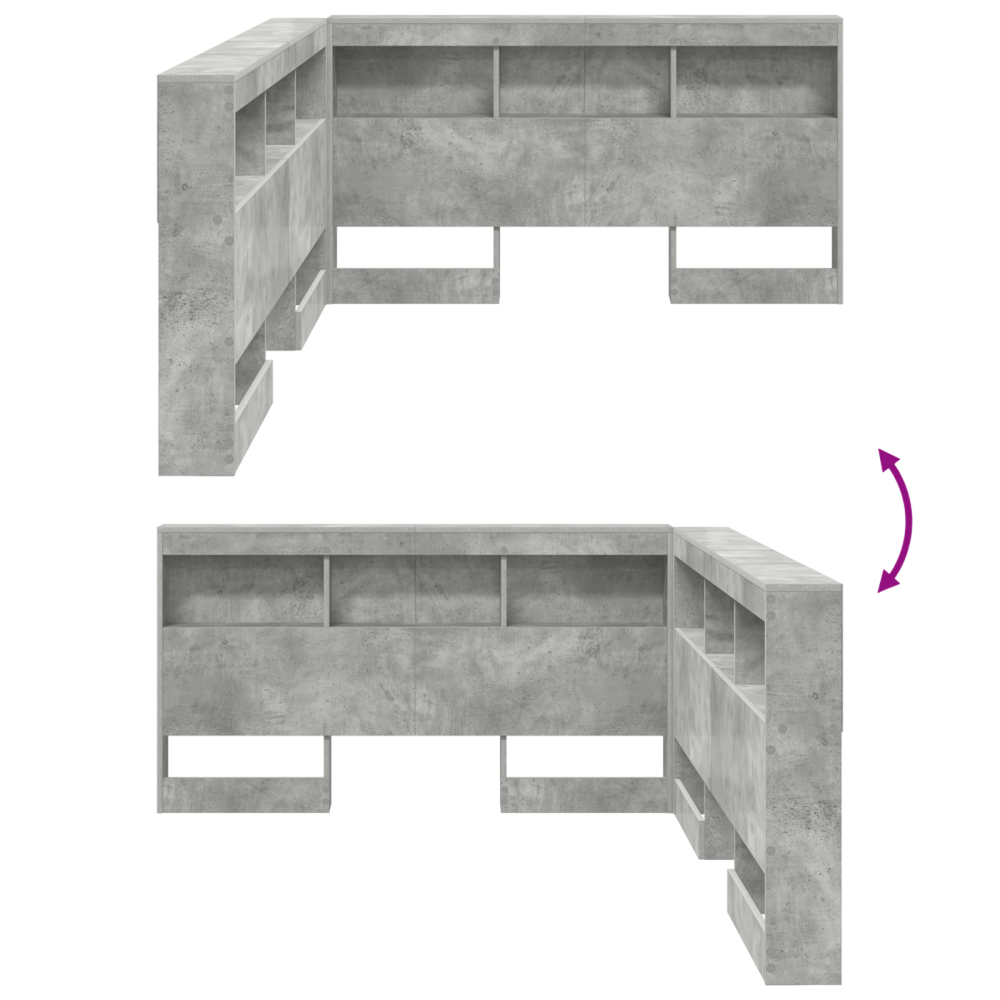 Produktbild för Förvaringshuvudgavel med hylla Betonggrå 140 cm Konstruerat trä