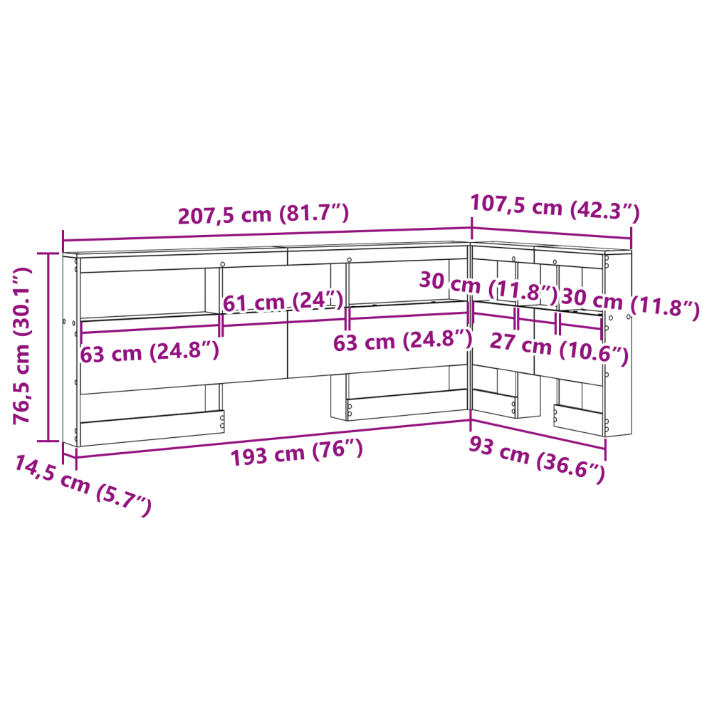 Produktbild för Förvaringshuvudgavel med hylla Grå Sonoma 90 cm Konstruerat trä