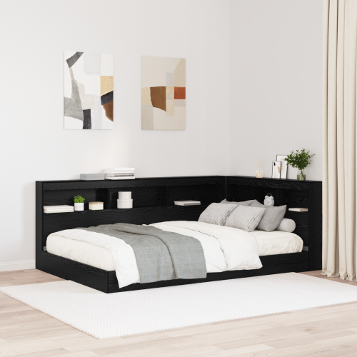 vidaXL Förvaringshuvudgavel med hylla Svart Ek 207,5 x 137,5 x 76,5 cm