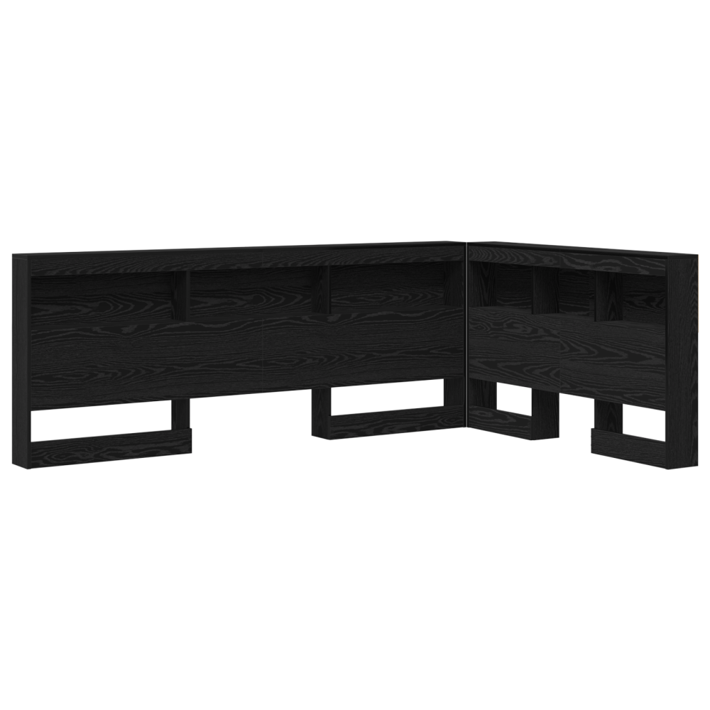 Produktbild för Förvaringshuvudgavel med hylla Svart Ek 207,5 x 137,5 x 76,5 cm