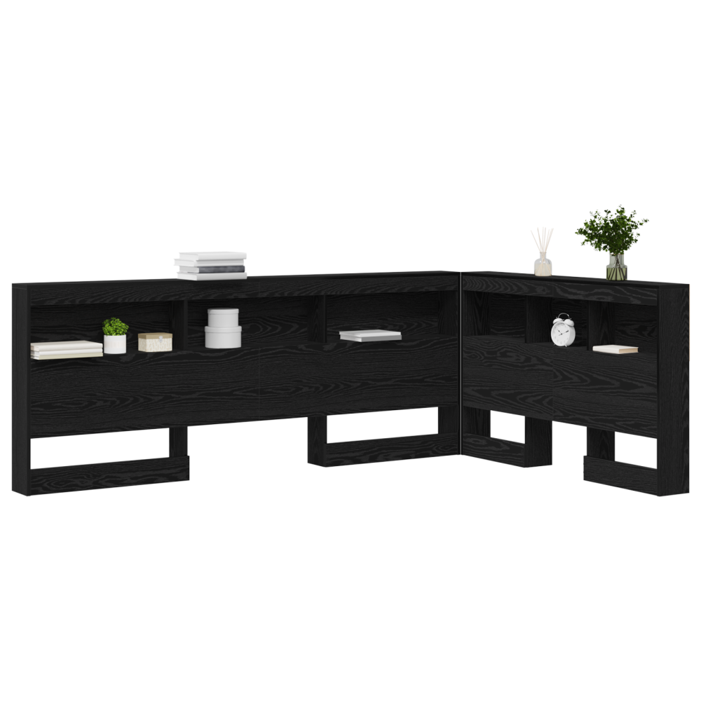 Produktbild för Förvaringshuvudgavel med hylla Svart Ek 207,5 x 137,5 x 76,5 cm