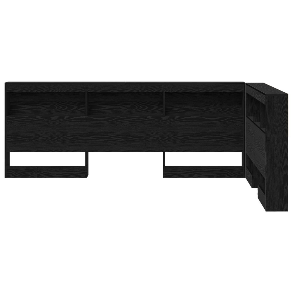 Produktbild för Förvaringshuvudgavel med hylla Svart Ek 207,5 x 137,5 x 76,5 cm