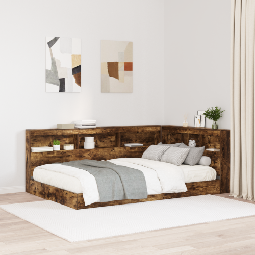 vidaXL Förvaringshuvudgavel med hylla Rökt ek 207,5 x 137,5 x 76,5 cm