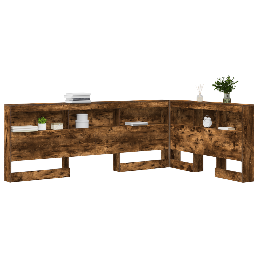 Produktbild för Förvaringshuvudgavel med hylla Rökt ek 207,5 x 137,5 x 76,5 cm