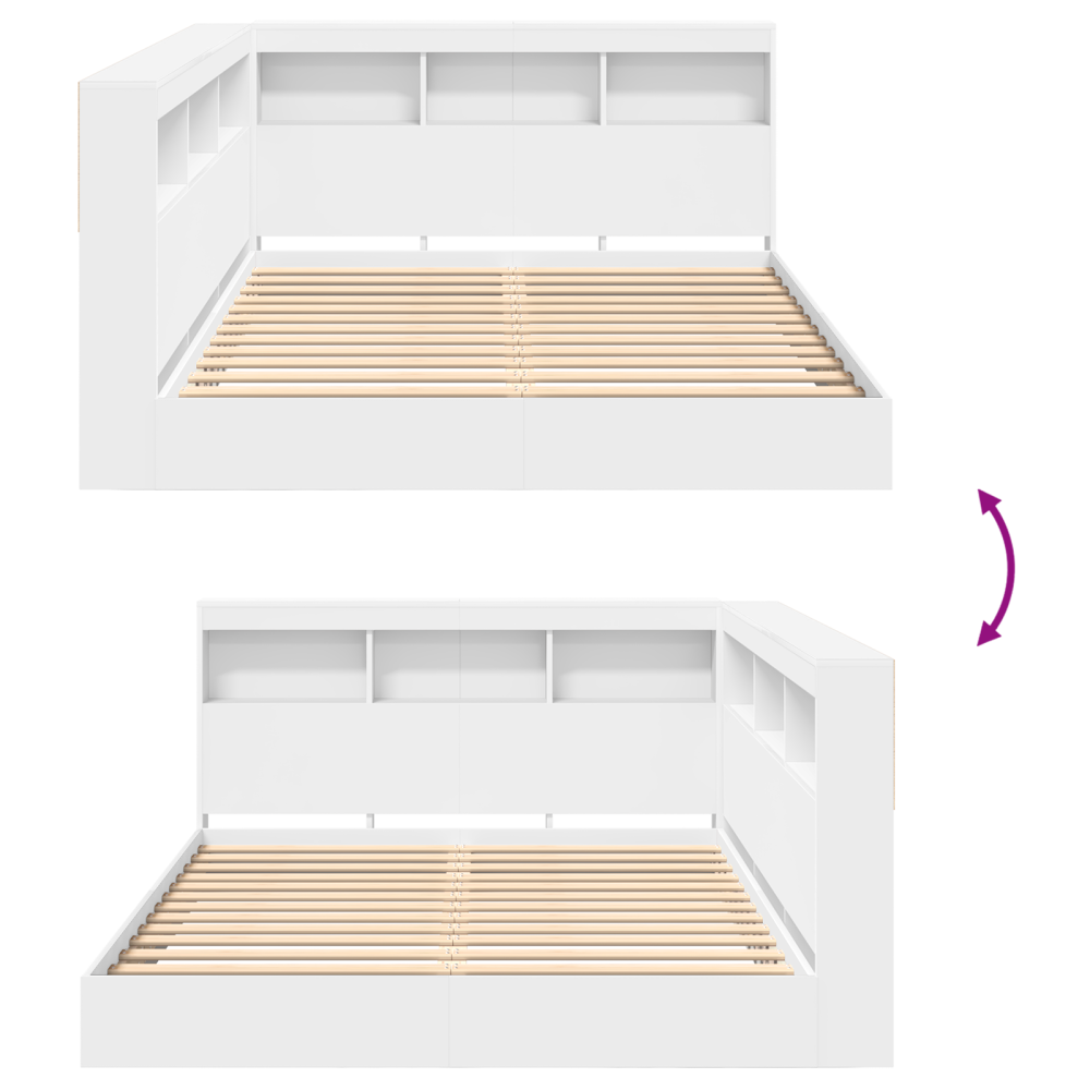Produktbild för Bokhylla Säng med huvudgavel Vit 140 x 200 cm Konstruerat trä