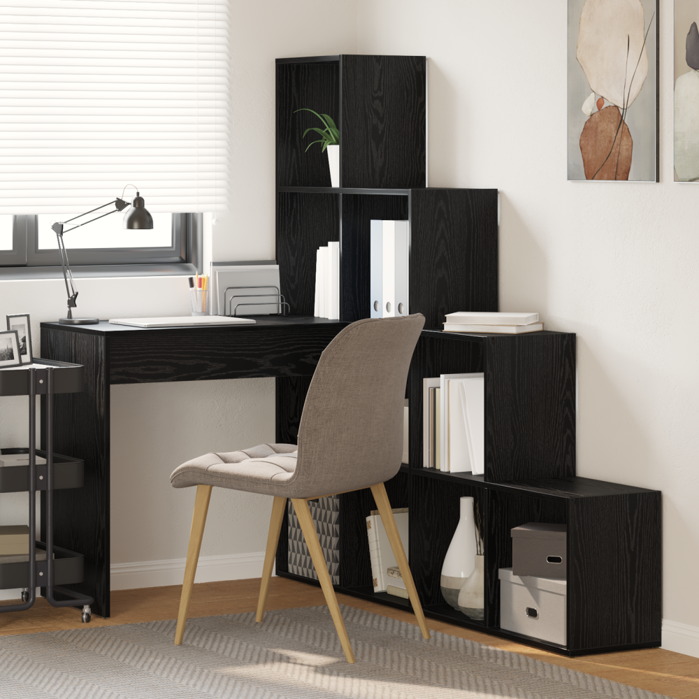 Produktbild för Hörnskrivbord Svart Ek 101,5 x 149,5 x 149,5 cm Konstruerat trä