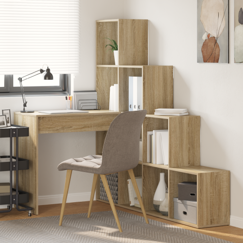 vidaXL Hörnskrivbord med hylla Sonoma-ek 101,5 x 149,5 x 149,5 cm