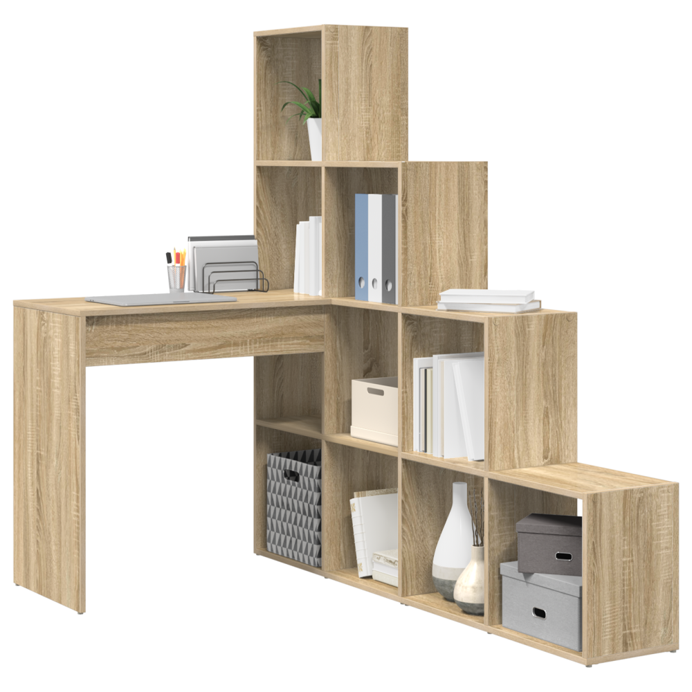 Produktbild för Hörnskrivbord med hylla Sonoma-ek 101,5 x 149,5 x 149,5 cm
