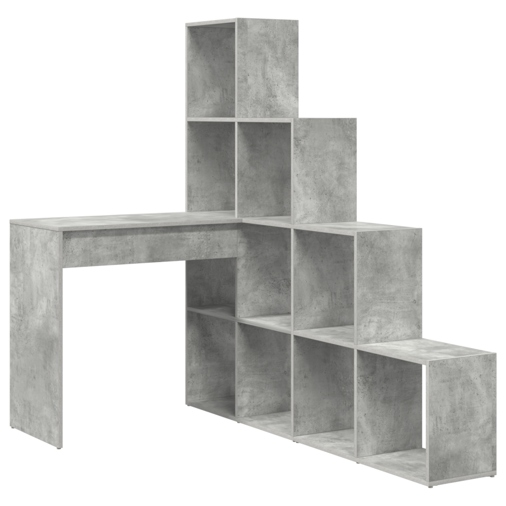 Produktbild för Hörnskrivbord med hylla Betonggrå 101,5 x 149,5 x 149,5 cm