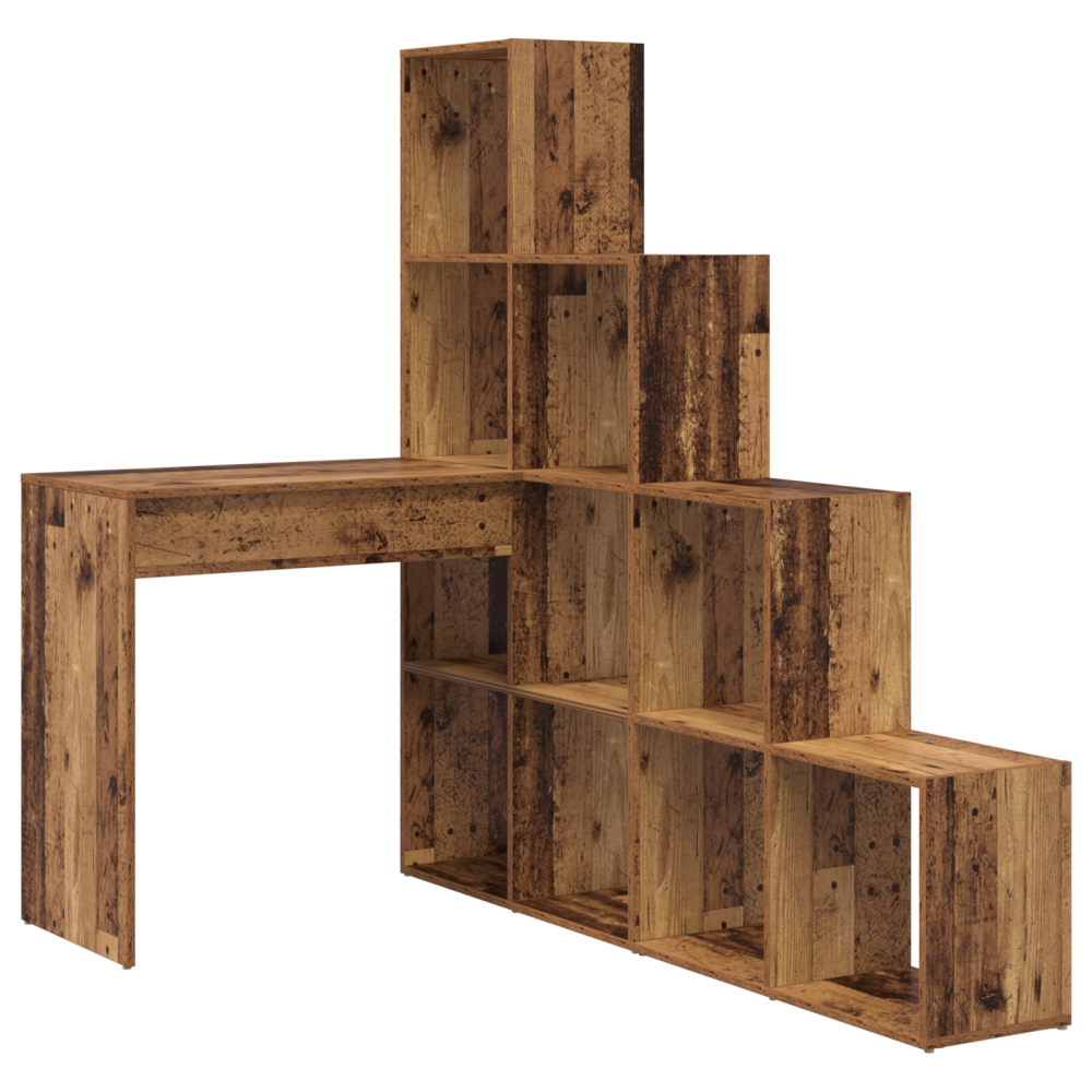 Produktbild för Hörnskrivbord med hylla Gammalt trä 101,5 x 149,5 x 149,5 cm