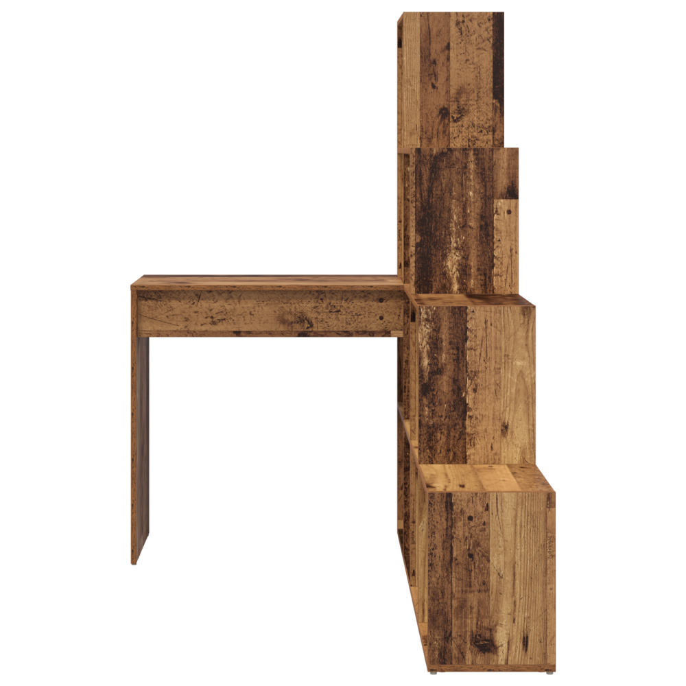 Produktbild för Hörnskrivbord med hylla Gammalt trä 101,5 x 149,5 x 149,5 cm