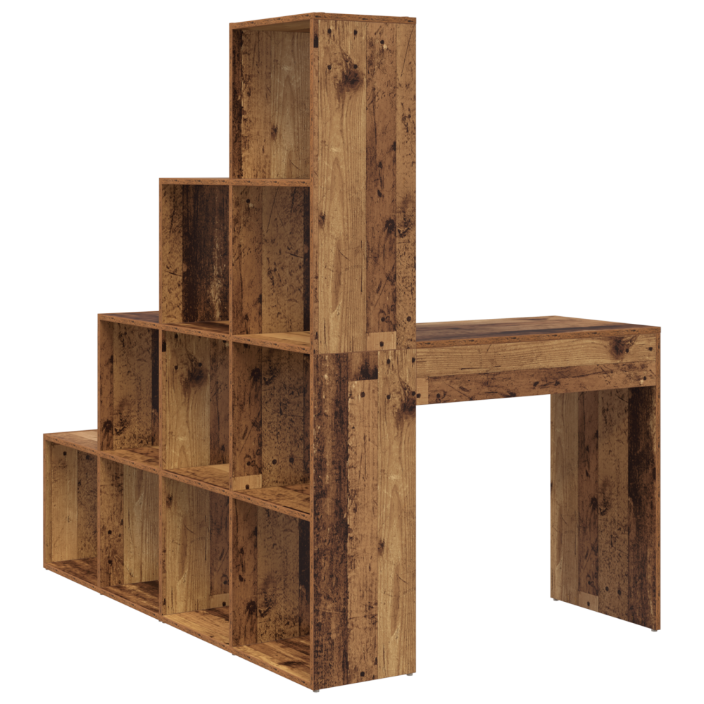 Produktbild för Hörnskrivbord med hylla Gammalt trä 101,5 x 149,5 x 149,5 cm