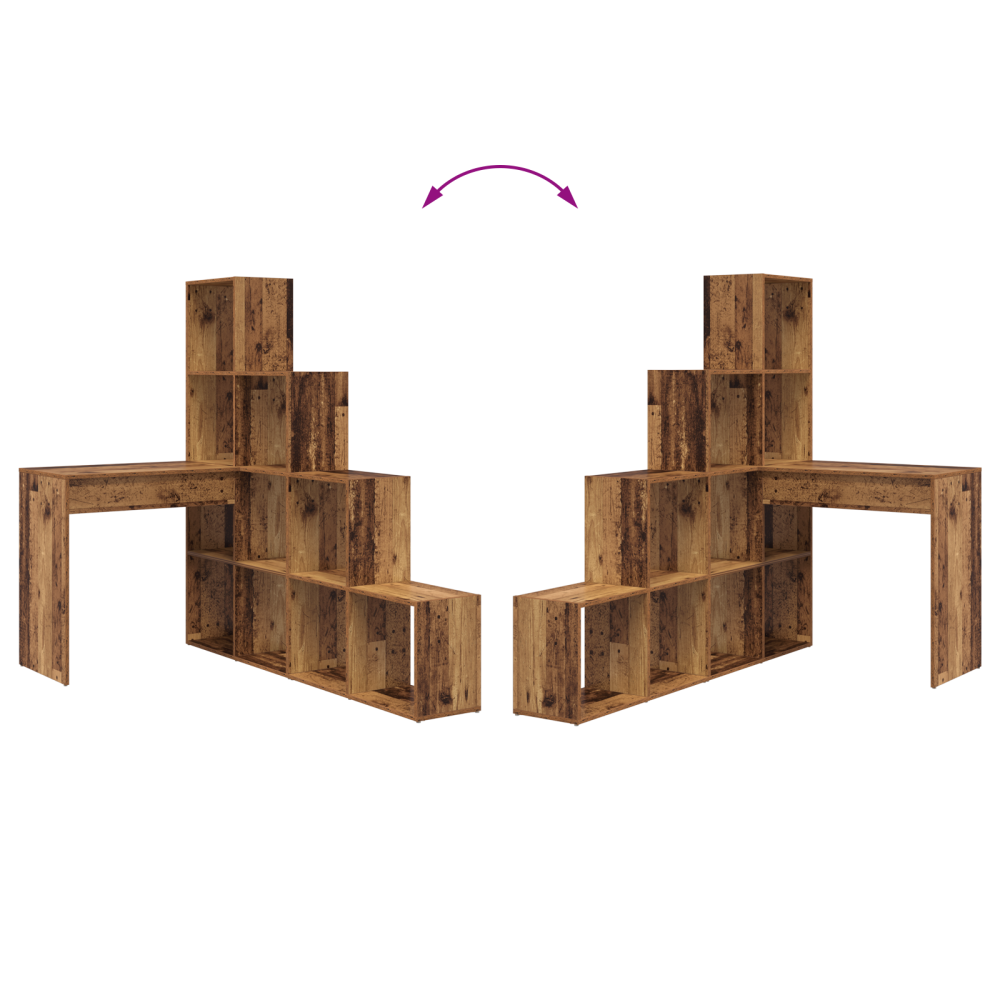 Produktbild för Hörnskrivbord med hylla Gammalt trä 101,5 x 149,5 x 149,5 cm