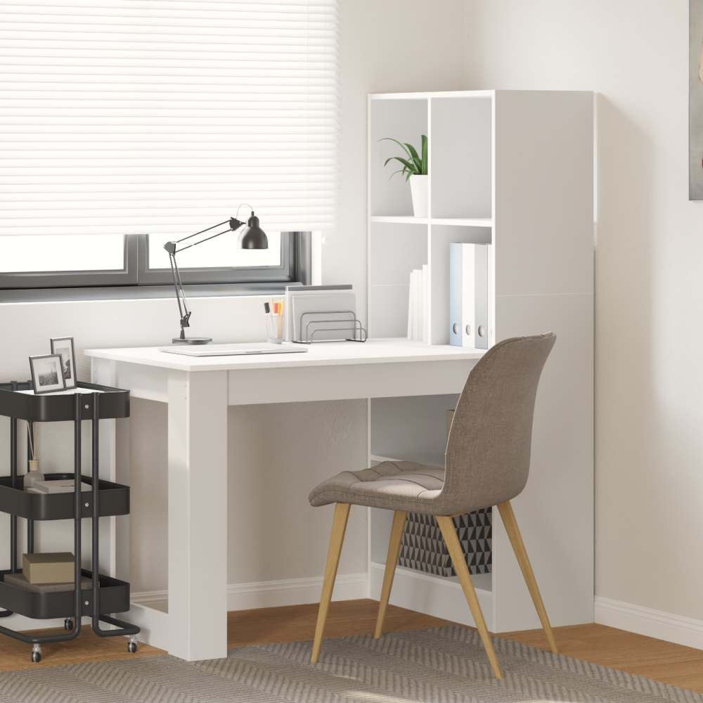 Produktbild för Skrivbord med hylla Vit 122 x 67 x 145 cm Konstruerat trä