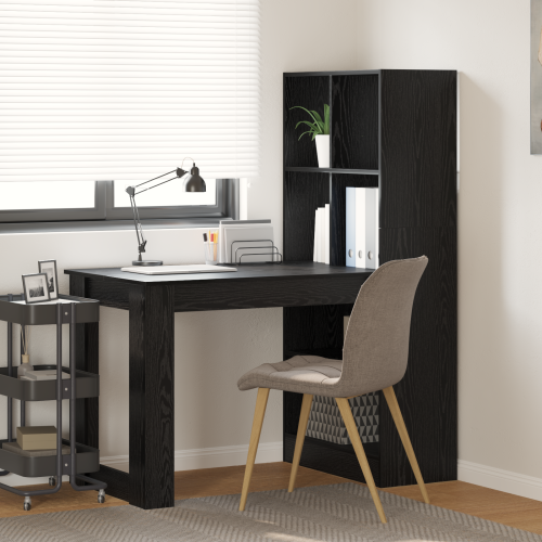 vidaXL Skrivbord med hylla Svart Ek 122 x 67 x 145 cm Konstruerat trä