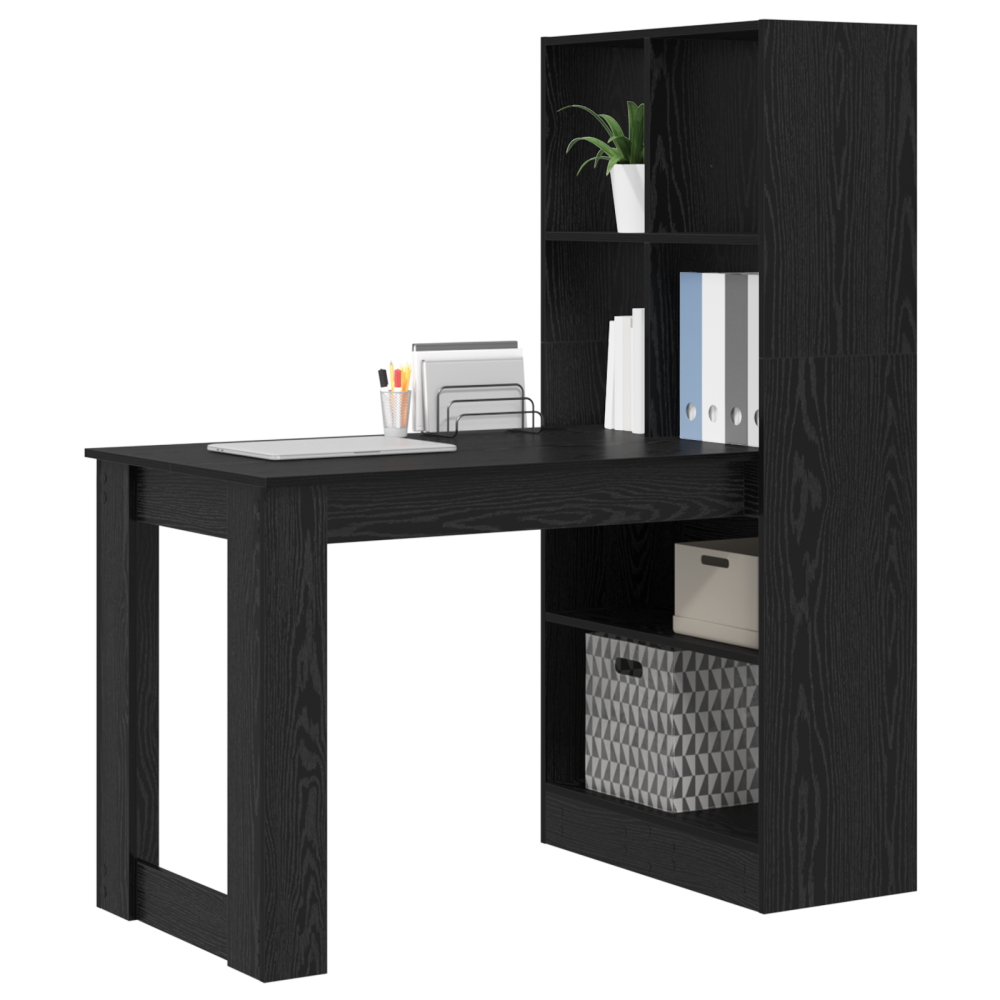 Produktbild för Skrivbord med hylla Svart Ek 122 x 67 x 145 cm Konstruerat trä