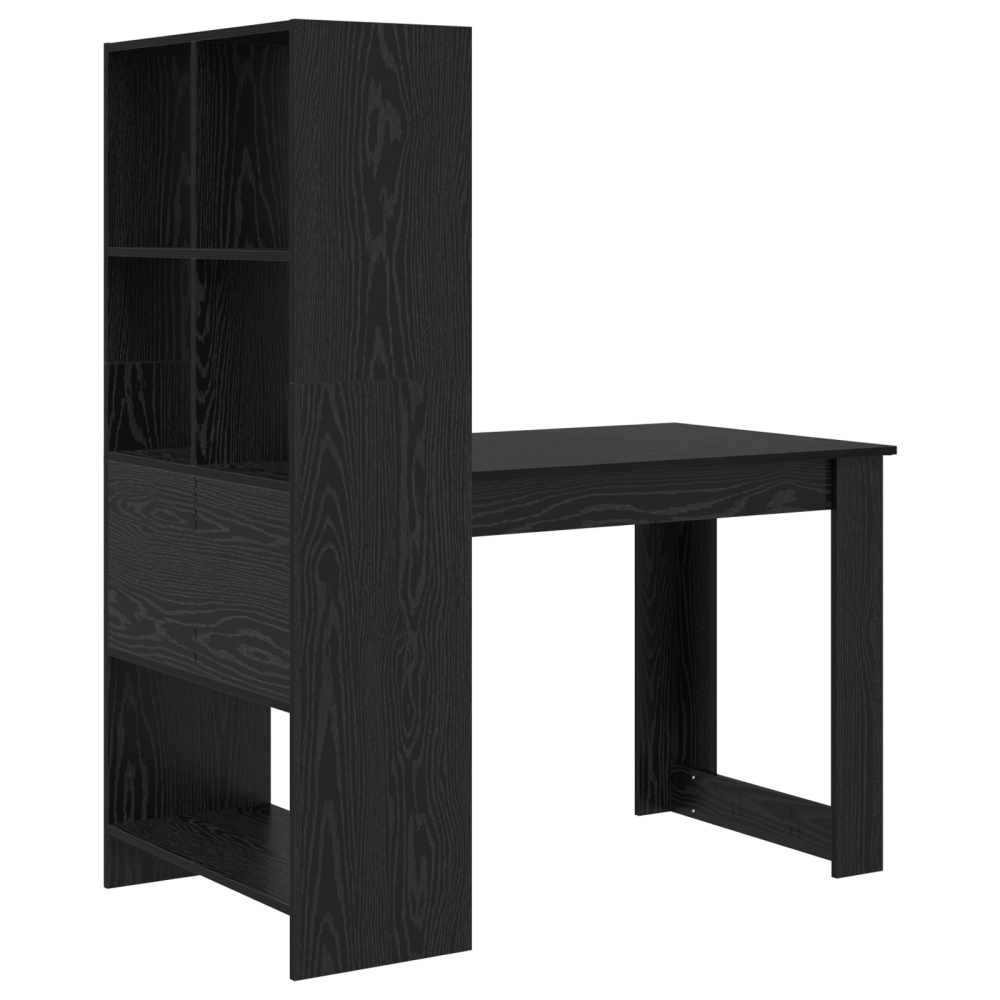 Produktbild för Skrivbord med hylla Svart Ek 122 x 67 x 145 cm Konstruerat trä