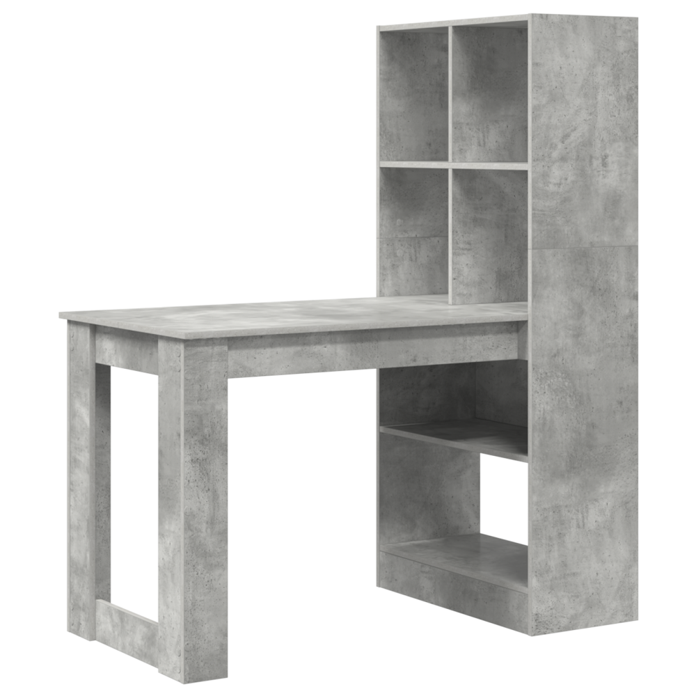 Produktbild för Skrivbord med hylla Betonggrå 122 x 67 x 145 cm Konstruerat trä