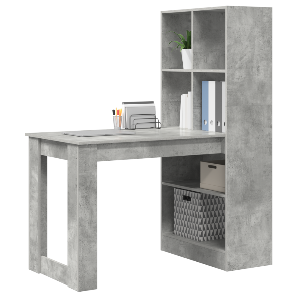 Produktbild för Skrivbord med hylla Betonggrå 122 x 67 x 145 cm Konstruerat trä