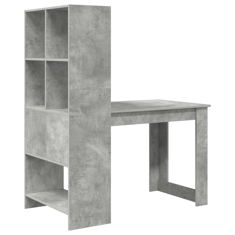 Produktbild för Skrivbord med hylla Betonggrå 122 x 67 x 145 cm Konstruerat trä