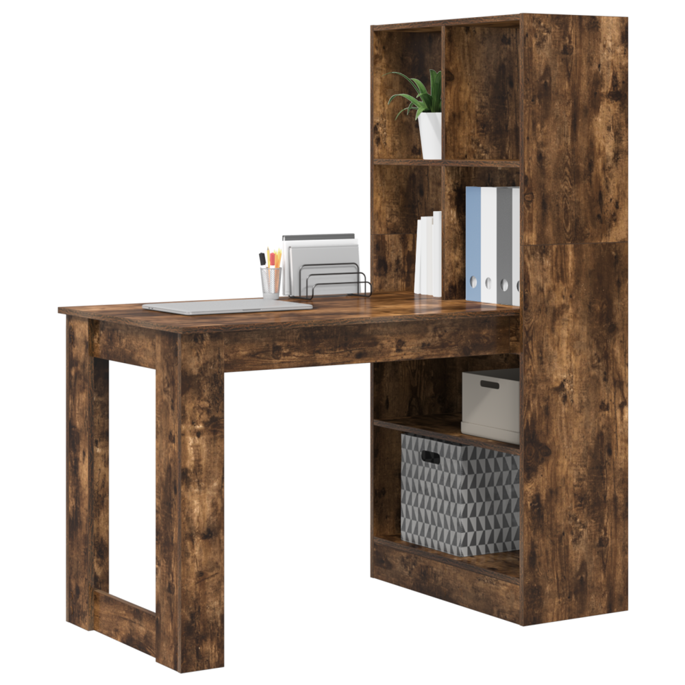 Produktbild för Skrivbord med hylla Rökt ek 122 x 67 x 145 cm Konstruerat trä
