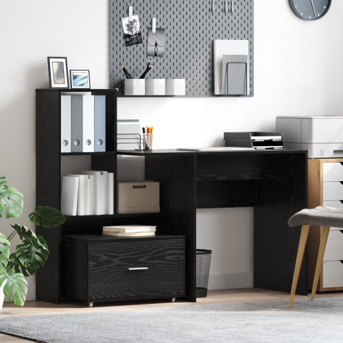 vidaXL Skrivbord Svart Ek 131,5 x 50 x 106,5 cm Konstruerat trä