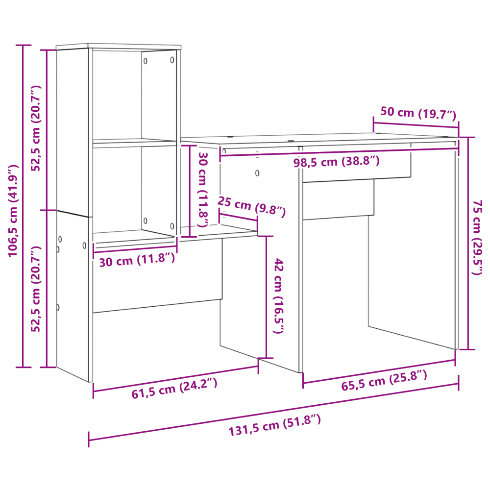 Produktbild för Skrivbord Betonggrå 131,5 x 50 x 106,5 cm Konstruerat trä