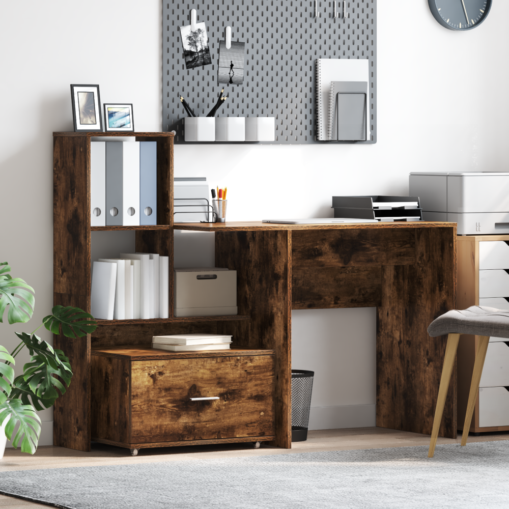 Produktbild för Skrivbord Rökt ek 131,5 x 50 x 106,5 cm Konstruerat trä
