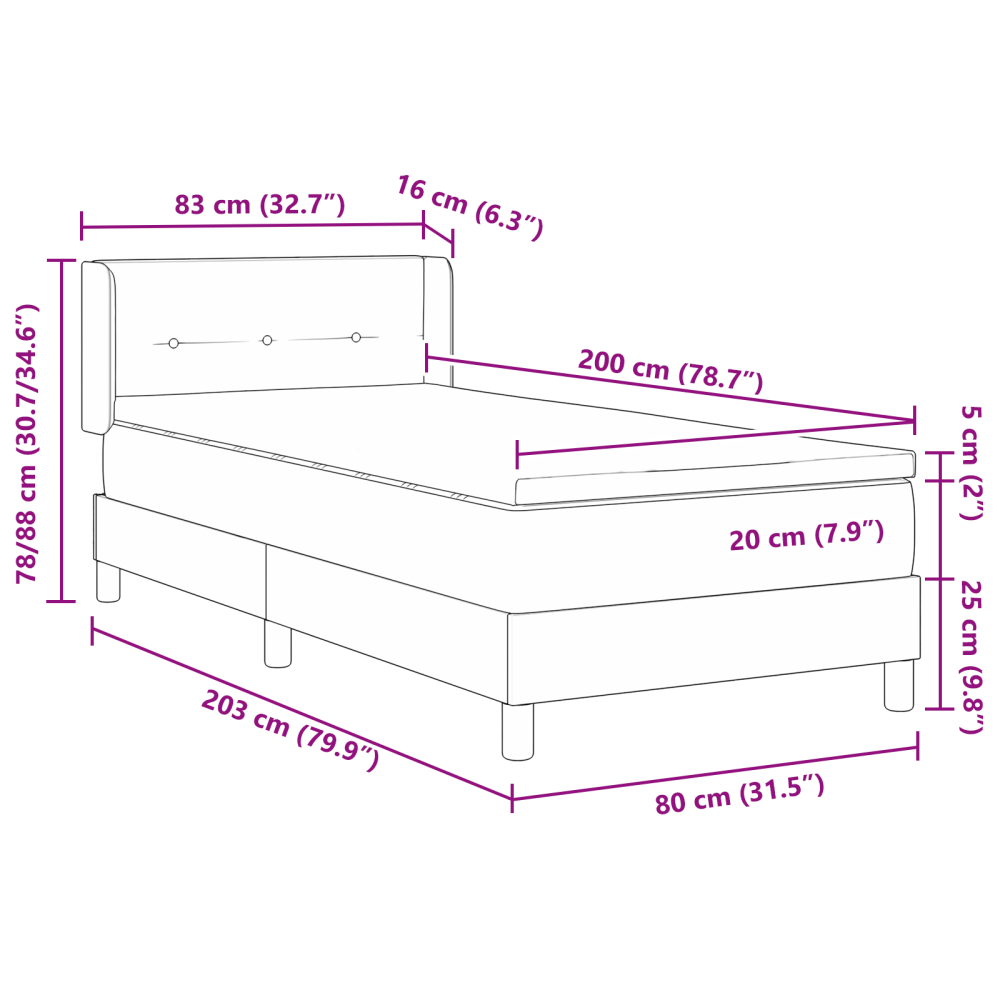 Produktbild för Bäddfjäder med huvudgavel Svart 200 x 80 cm tyg