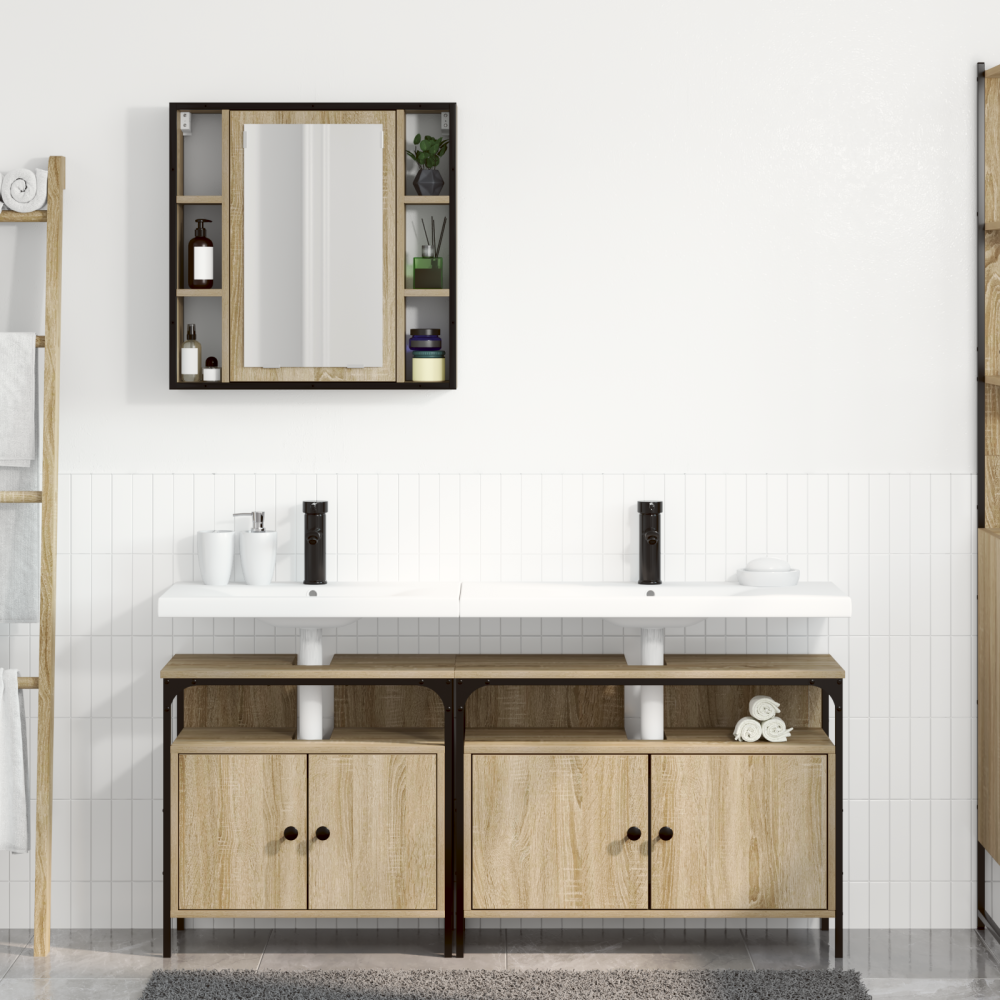 Produktbild för Badrumsmöbelset med hylla med dörr 3 pcs Brun Konstruerat trä