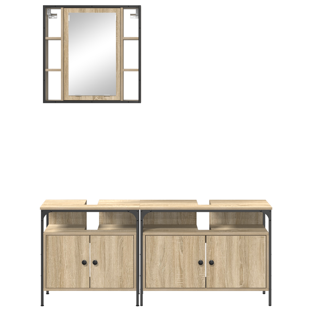 Produktbild för Badrumsmöbelset med hylla med dörr 3 pcs Brun Konstruerat trä