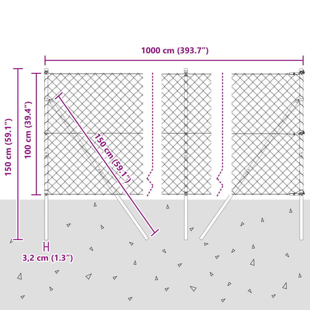 Produktbild för Utomhus kedjegjämnings staket markfäste 10 x 1 m Silver Mesh