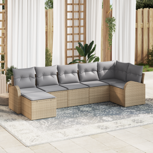 vidaXL Soffset med kudde med lagring 7 pcs Beige konstrotting