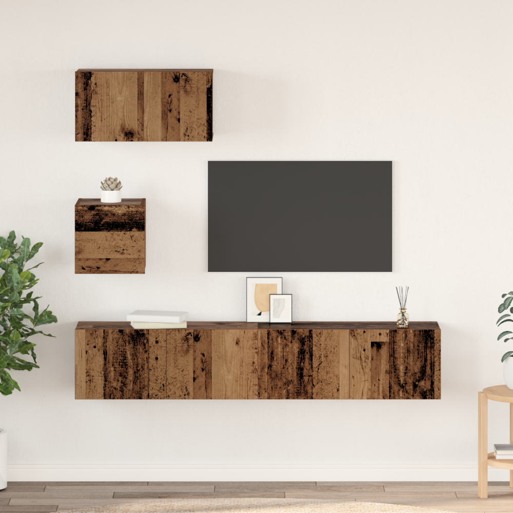 Produktbild för TV-bänkset Väggmonterad 3 pcs Gammalt trä Konstruerat trä