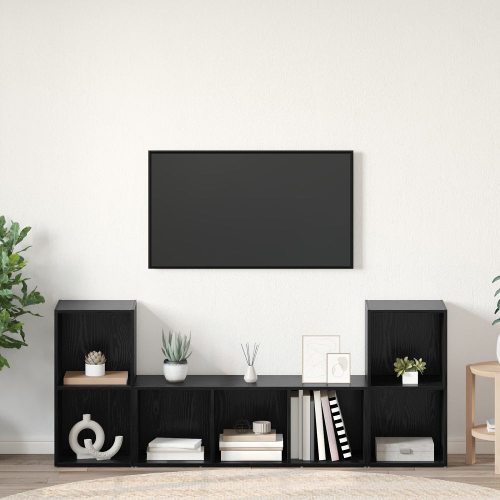 Produktbild för TV-bänkset Väggmonterad 3 pcs Svart Konstruerat trä