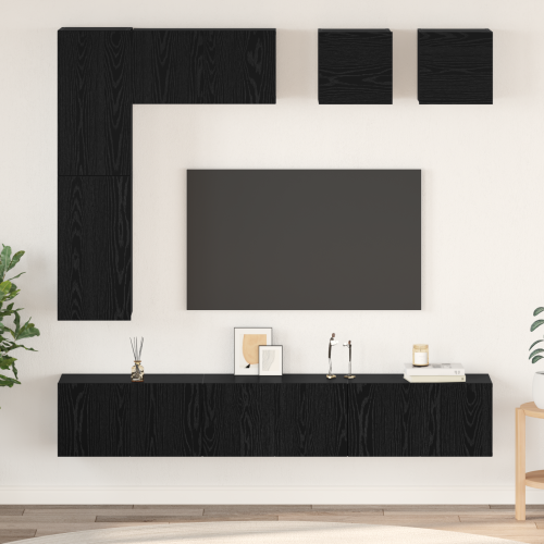 vidaXL TV-bänkset Väggmonterad 8 pcs Svart Ek Konstruerat trä