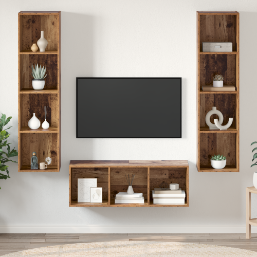 vidaXL TV-bänkset Väggmonterad 3 pcs Gammalt trä Konstruerat trä