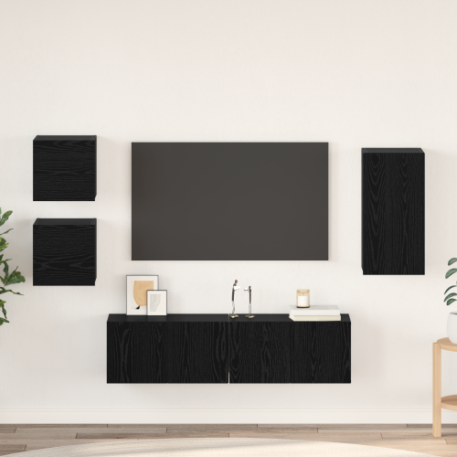 vidaXL TV-bänkset Väggmonterad 5 pcs Svart Ek Konstruerat trä