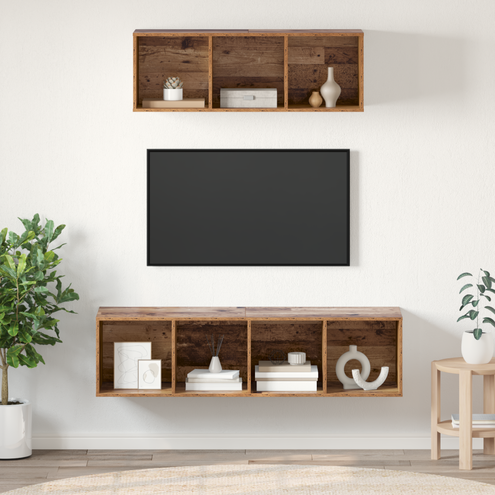 Produktbild för TV-bänkset Väggmonterad 2 pcs Gammalt trä Konstruerat trä