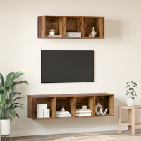Produktbild för TV-bänkset Väggmonterad 2 pcs Gammalt trä Konstruerat trä