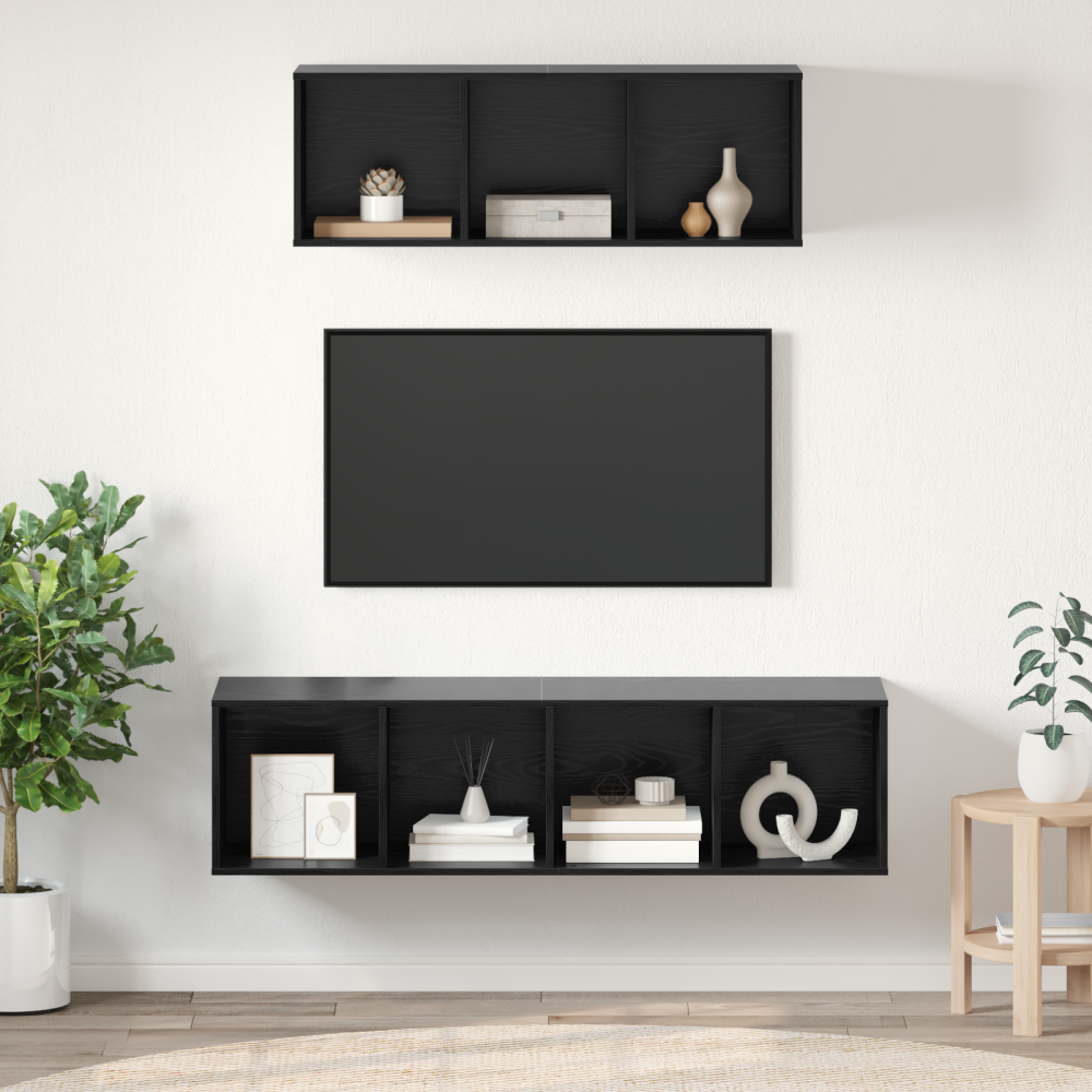 Produktbild för TV-bänkset Väggmonterad 2 pcs Svart Ek Konstruerat trä