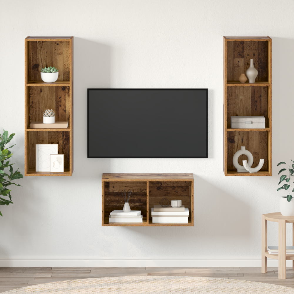 Produktbild för TV-bänkset Gammalt trä 37 x 37 x 107 cm Konstruerat trä