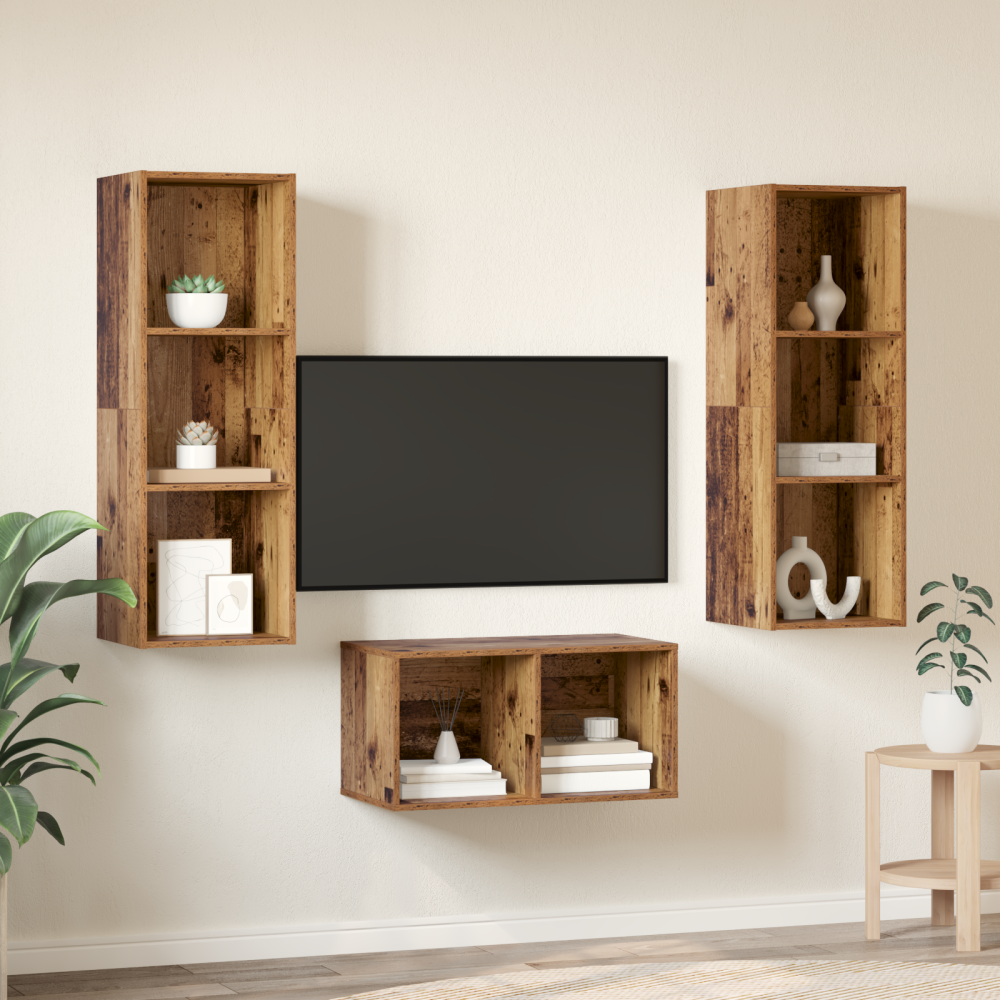 Produktbild för TV-bänkset Gammalt trä 37 x 37 x 107 cm Konstruerat trä