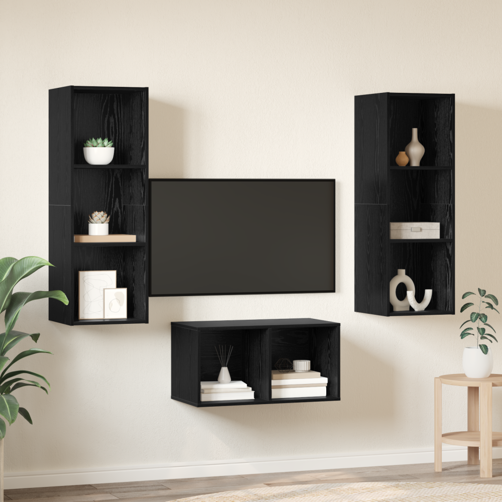 Produktbild för TV-bänkset Svart Ek 37 x 37 x 107 cm Konstruerat trä