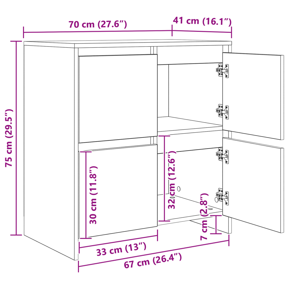 Produktbild för Skåp 2 pcs Svart ek 70 x 41 x 75 cm Konstruerat trä