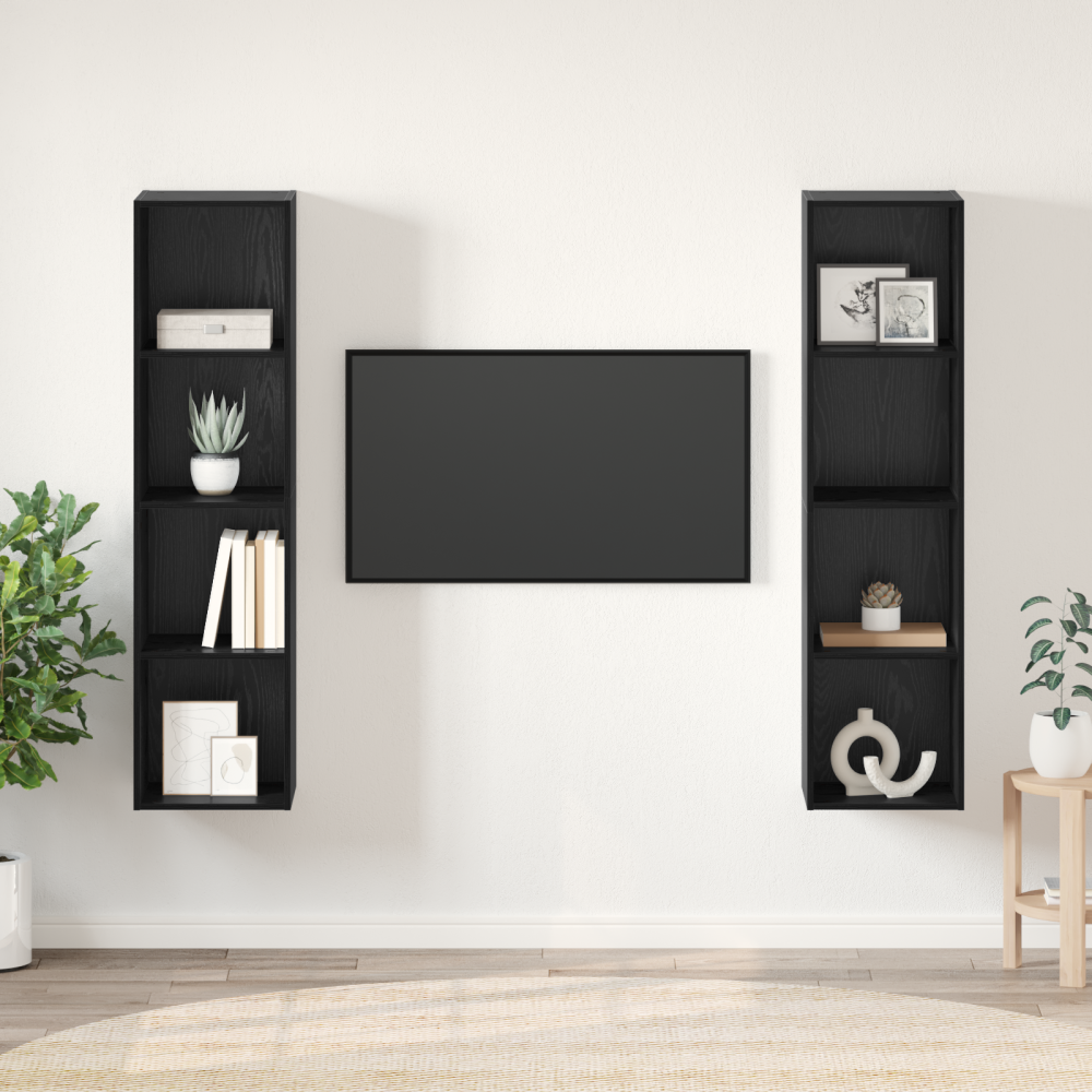 Produktbild för TV-bänkset 2 pcs Svart 37 x 37 x 142,5 cm Konstruerat trä