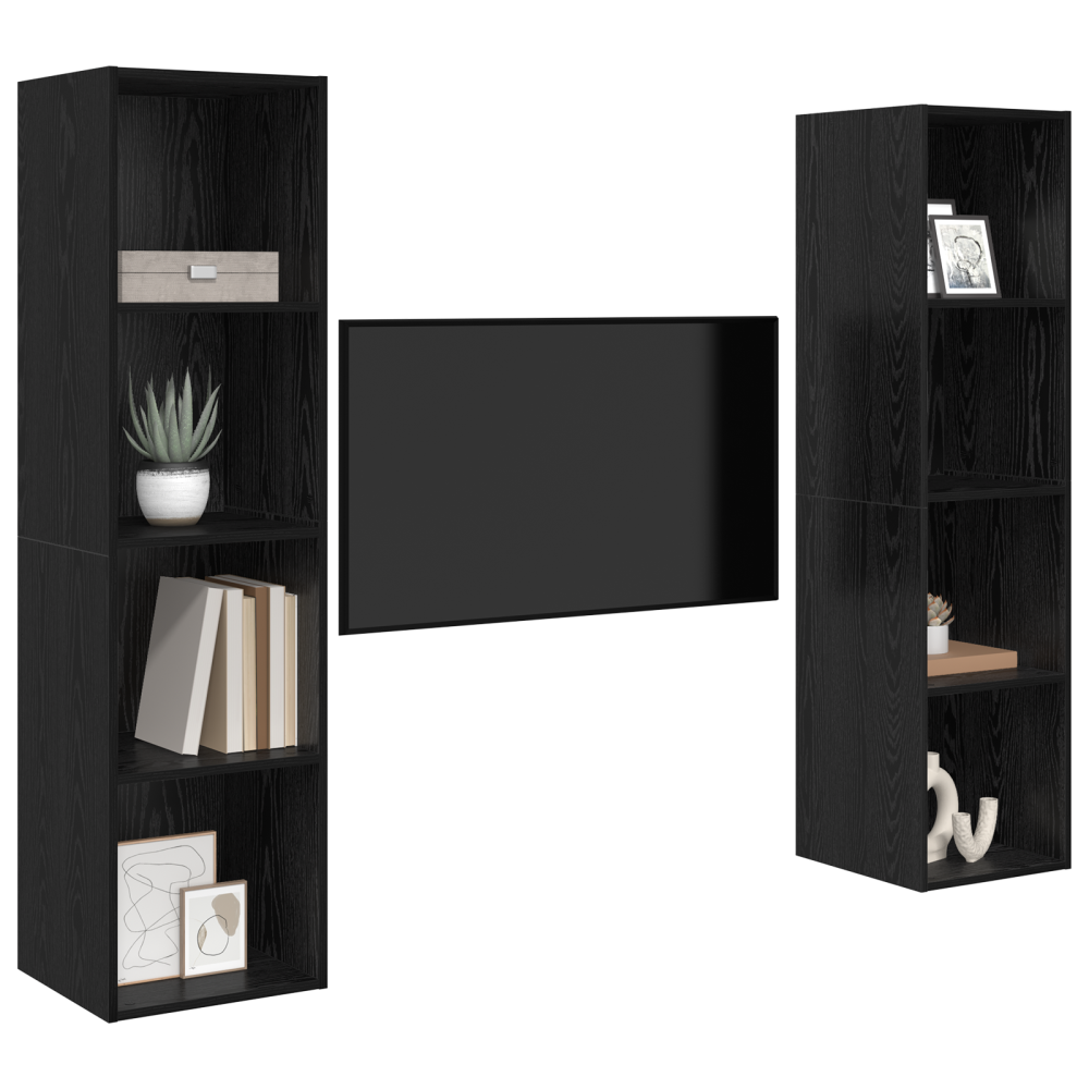 Produktbild för TV-bänkset 2 pcs Svart 37 x 37 x 142,5 cm Konstruerat trä