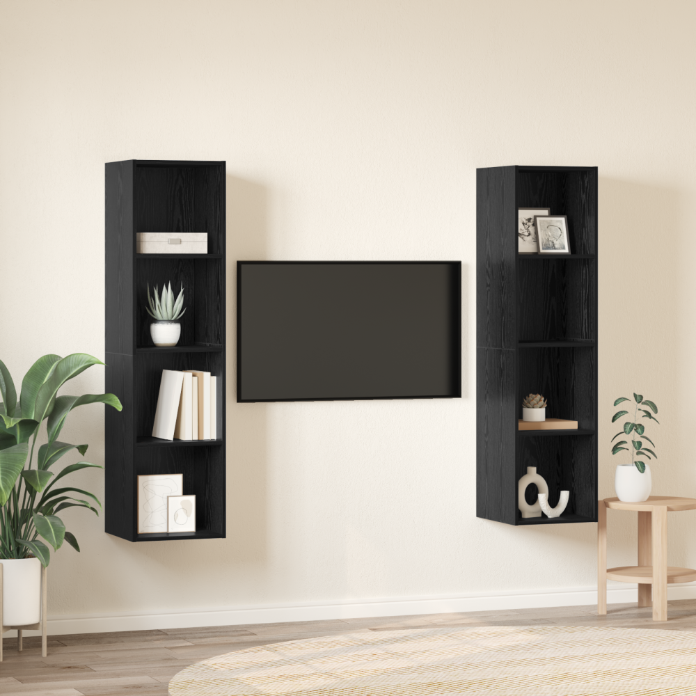 Produktbild för TV-bänkset 2 pcs Svart 37 x 37 x 142,5 cm Konstruerat trä