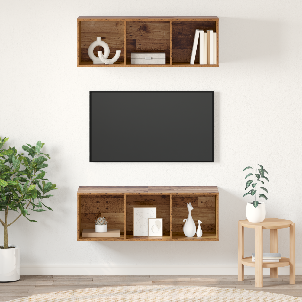 Produktbild för TV-bänkset 2 pcs Gammalt trä 37 x 37 x 107 cm Konstruerat trä