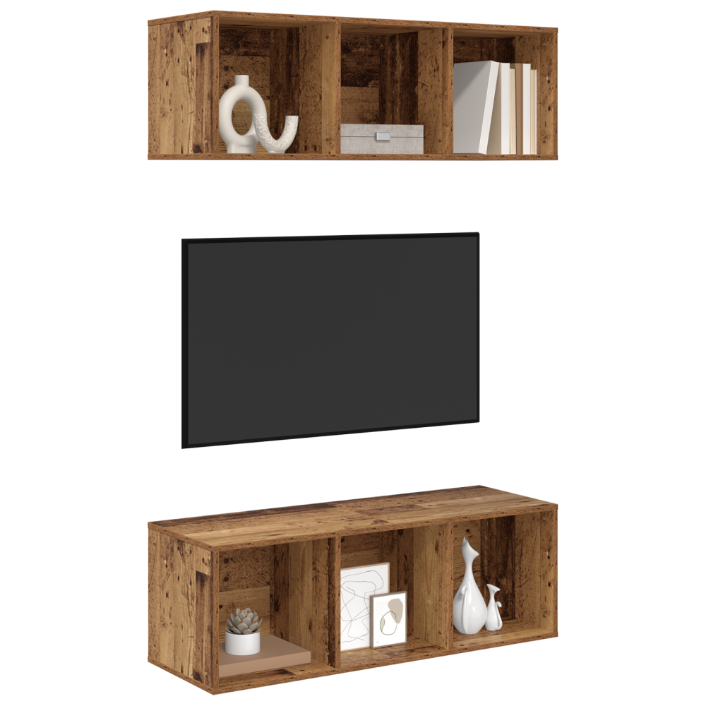 Produktbild för TV-bänkset 2 pcs Gammalt trä 37 x 37 x 107 cm Konstruerat trä